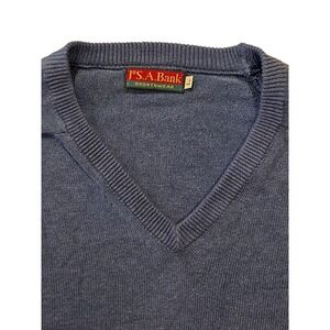 Vintage Jos A Bank Cotton Sweater Mens L Blue USA Made V Neck 90s